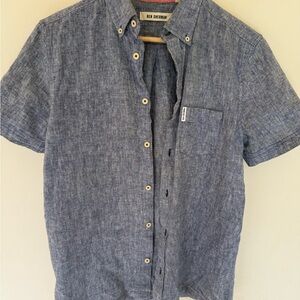 Ben Sherman Short-Sleeve Button-Down Shirt in Heathered Blue